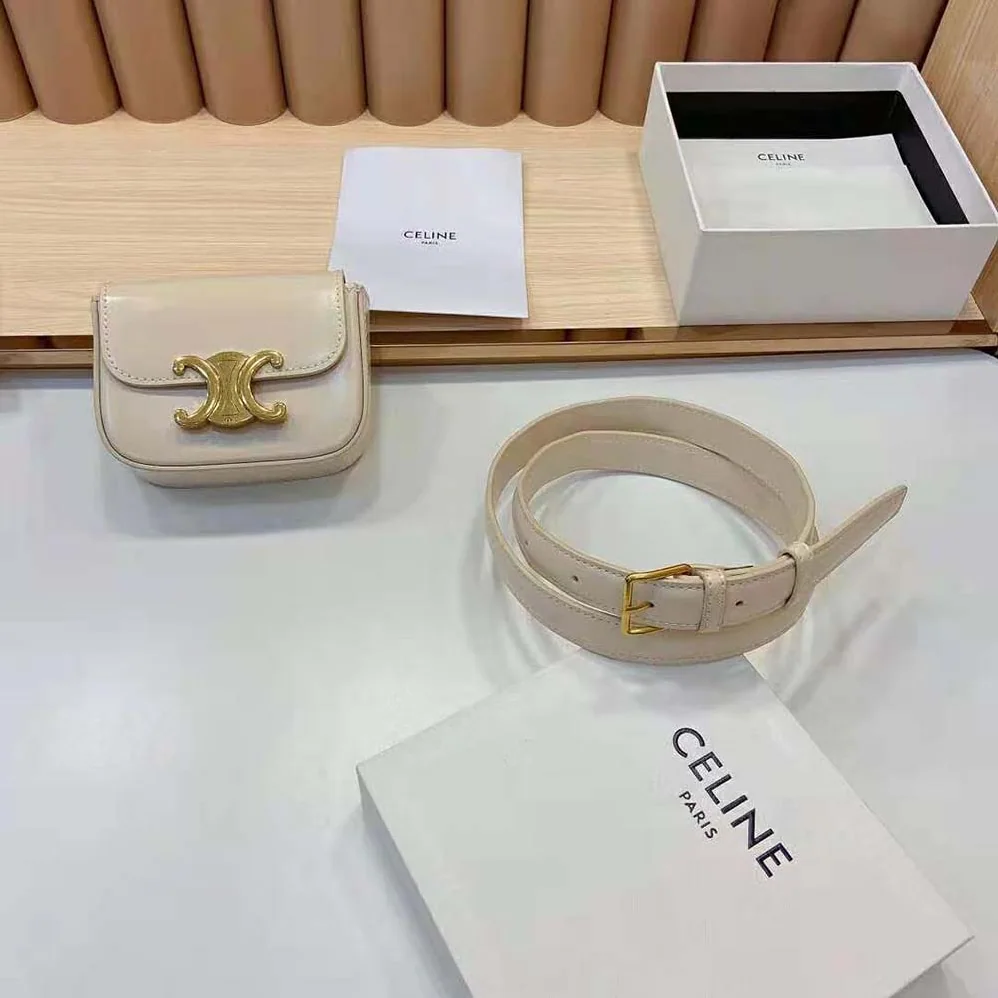 Celine Belt Bag Triomphe Belt in Shiny Calfskin for Women in White Celine Belt Bag Triomphe Belt in Shiny Calfskin for Women in White