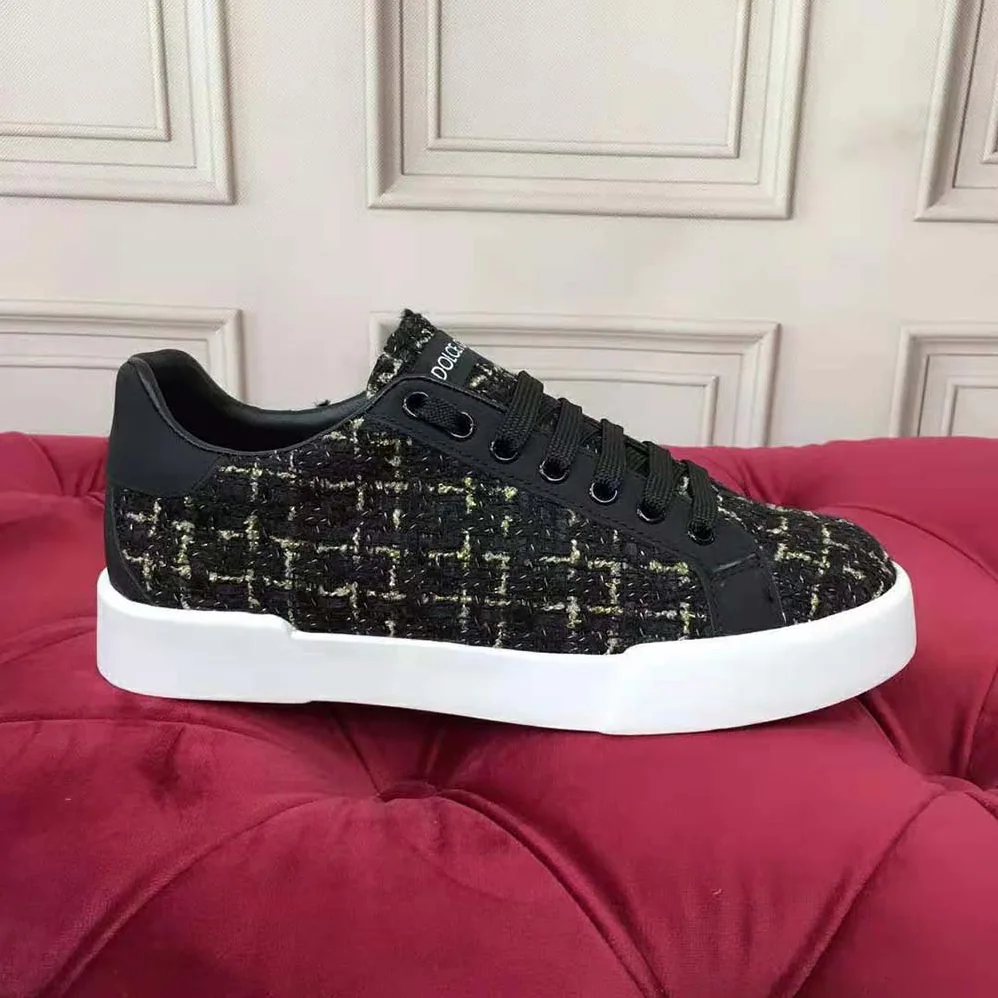 Dolce Gabbana D&G Portofino Sneakers in Tweed for Women in Black