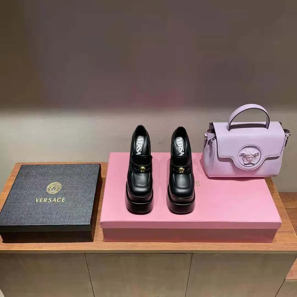 Versace Intrico Platform Loafers in 15cm Heel Height for Women in Black Versace Intrico Platform Loafers in 15cm Heel Height for Women in Black