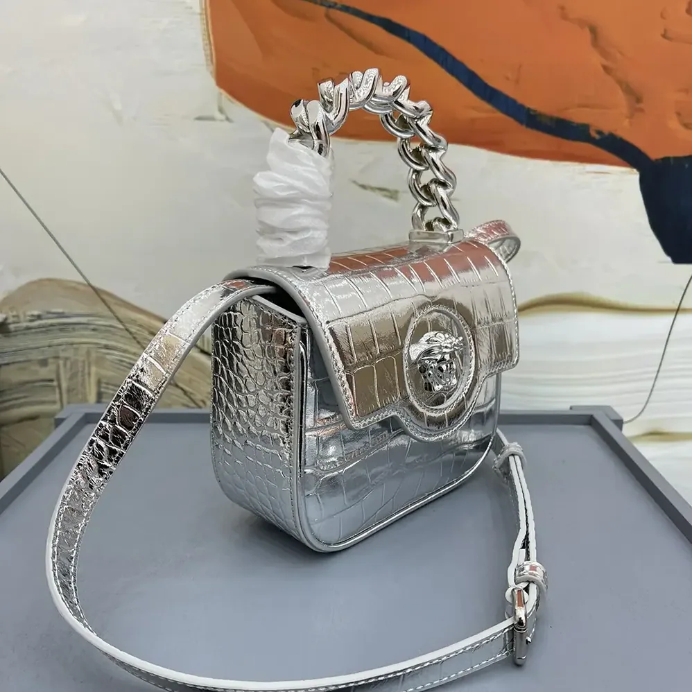 Versace La Medusa Metallic Mini Bag for Women in Silver Versace La Medusa Metallic Mini Bag for Women in Silver