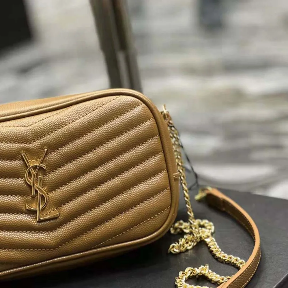 Saint Laurent YSL Lou Mini Bag in Grain De Poudre Embossed Leather for Women in Brown