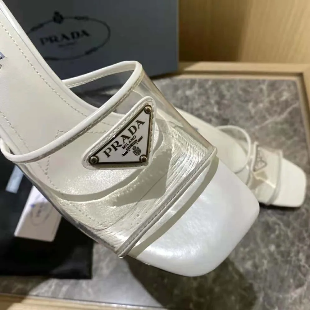 Prada Plexiglas and Patent Leather Sandals 65 mm Varnished Heel for Women in White Prada Plexiglas and Patent Leather Sandals 65 mm Varnished Heel for Women in White