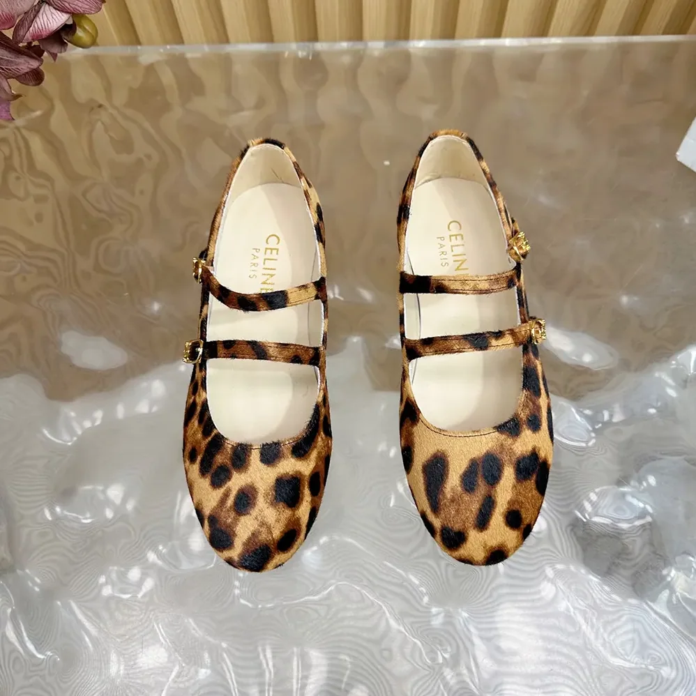 Celine Les Ballerines Celine Double Strap Ballerina in leopard Printed Hairy Calfskin for Women Celine Les Ballerines Celine Double Strap Ballerina in leopard Printed Hairy Calfskin for Women