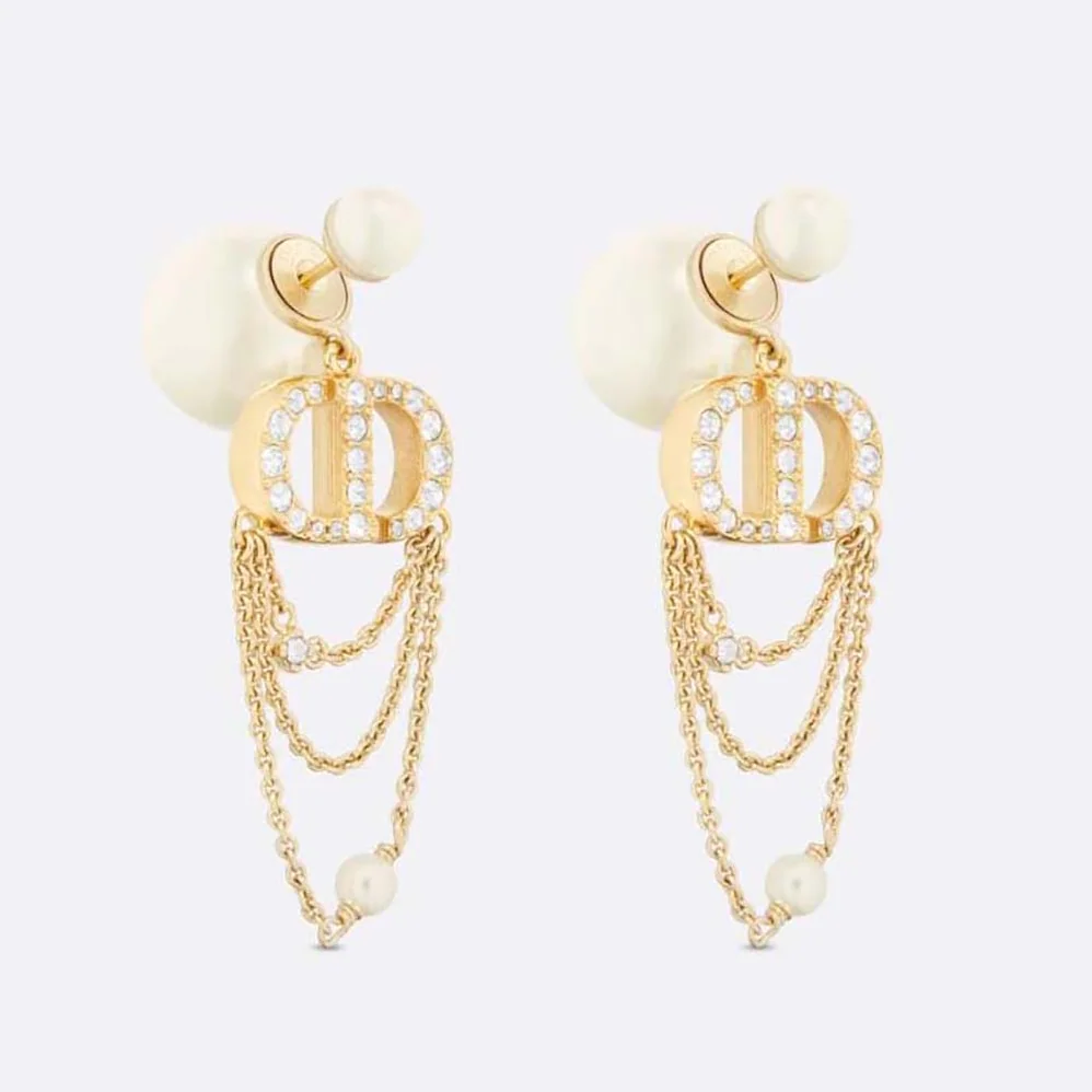 Dior Tribales Earrings Gold-Finish Metal with White Resin Pearls for Women Dior Tribales Earrings Gold-Finish Metal with White Resin Pearls for Women