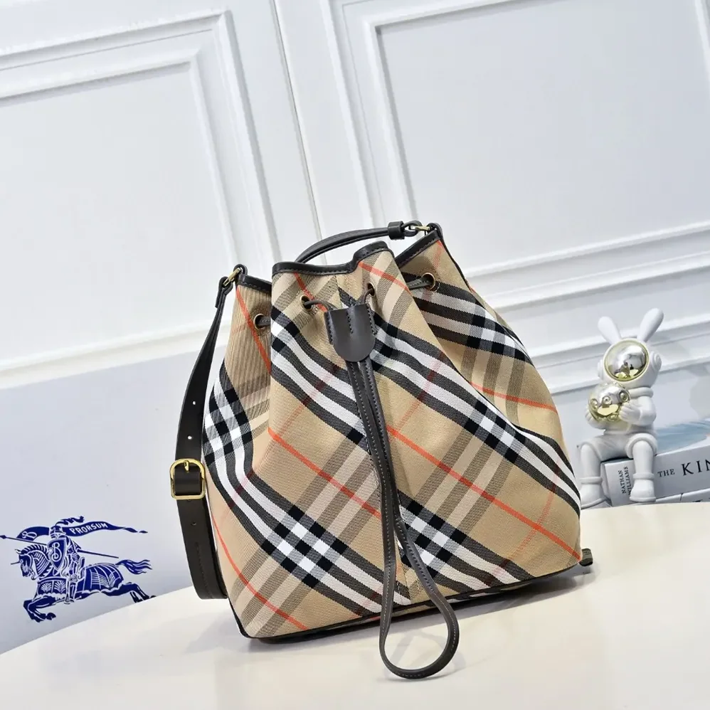 Burberry Medium Check Drawstring Pouch for Women Burberry Medium Check Drawstring Pouch for Women