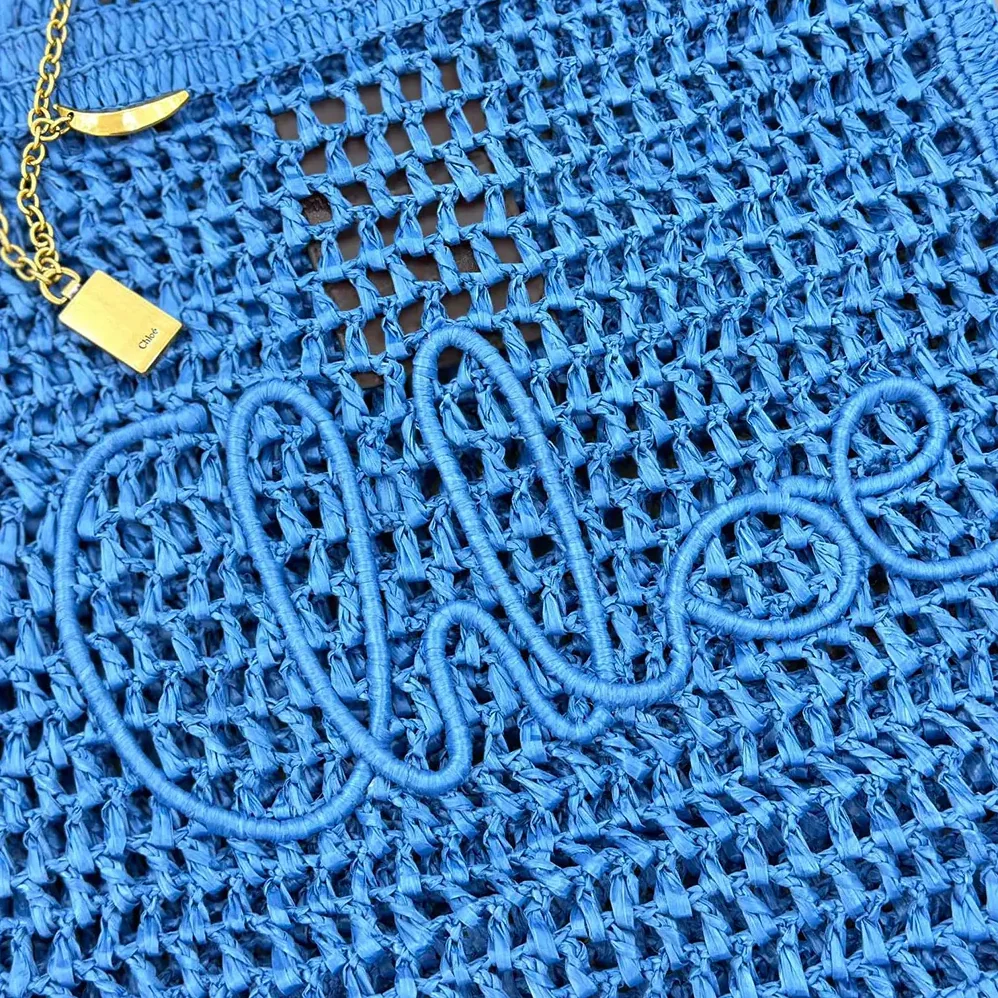 Chloe Summer Banana Tote Bag In Raffia for Women in Blue