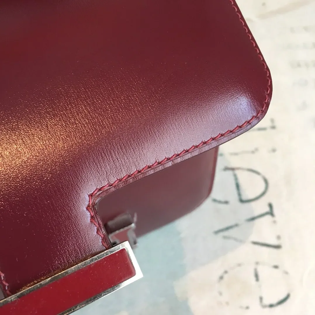 Hermes Constance 18 Crossbody Bag / Burgundy Swift Leather Silver Hardware