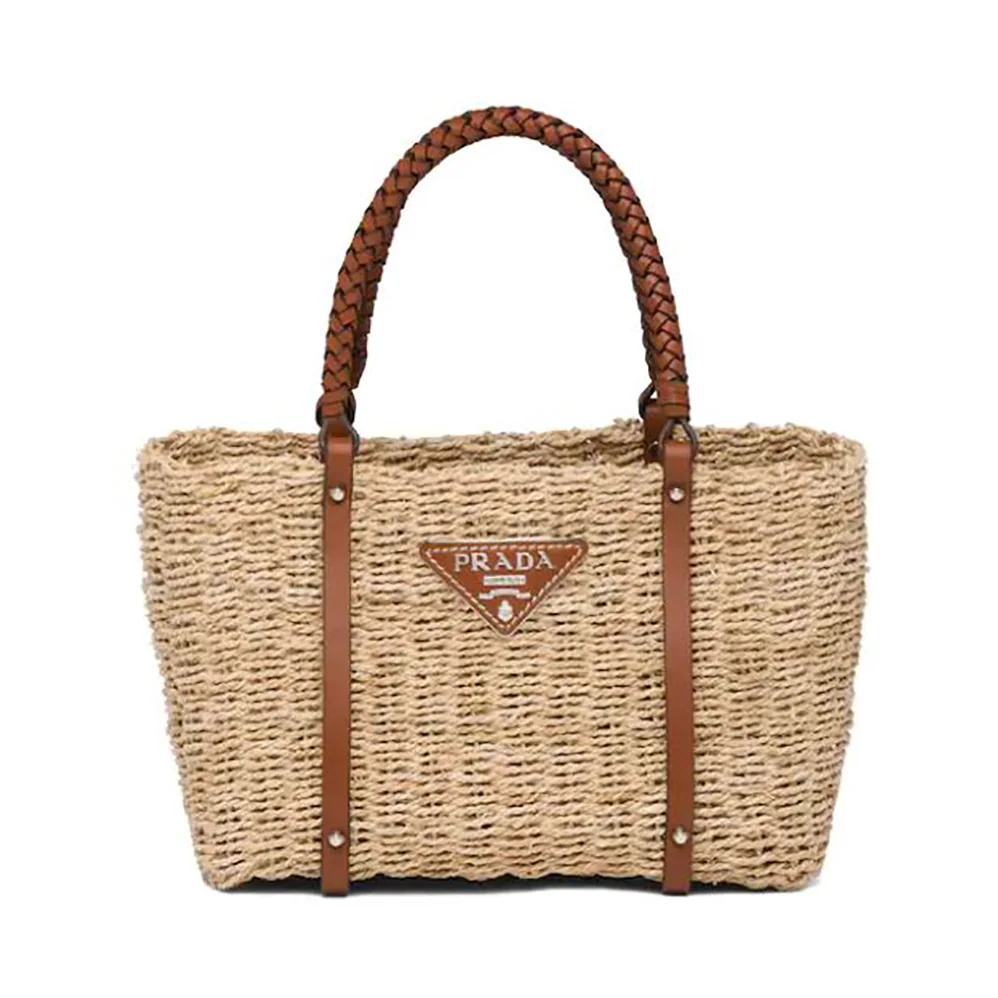 Prada Corn Husk and Leather Tote for Women Prada Corn Husk and Leather Tote for Women