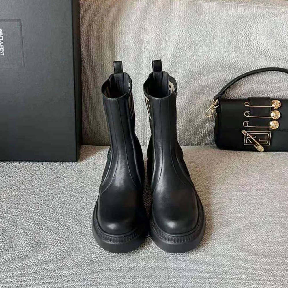 Fendi Domino Black Leather Biker Boots for Women Fendi Domino Black Leather Biker Boots for Women