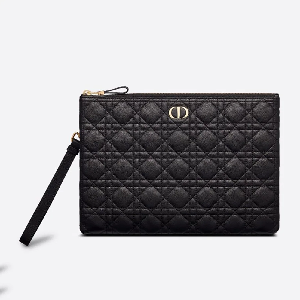 Dior Large Dior Caro Daily Pouch Cannage Calfskin for Women in Black