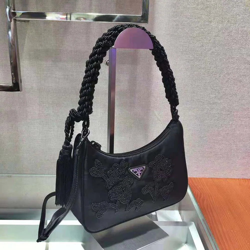 Prada Nylon Bag with Embroidery for Women in Black