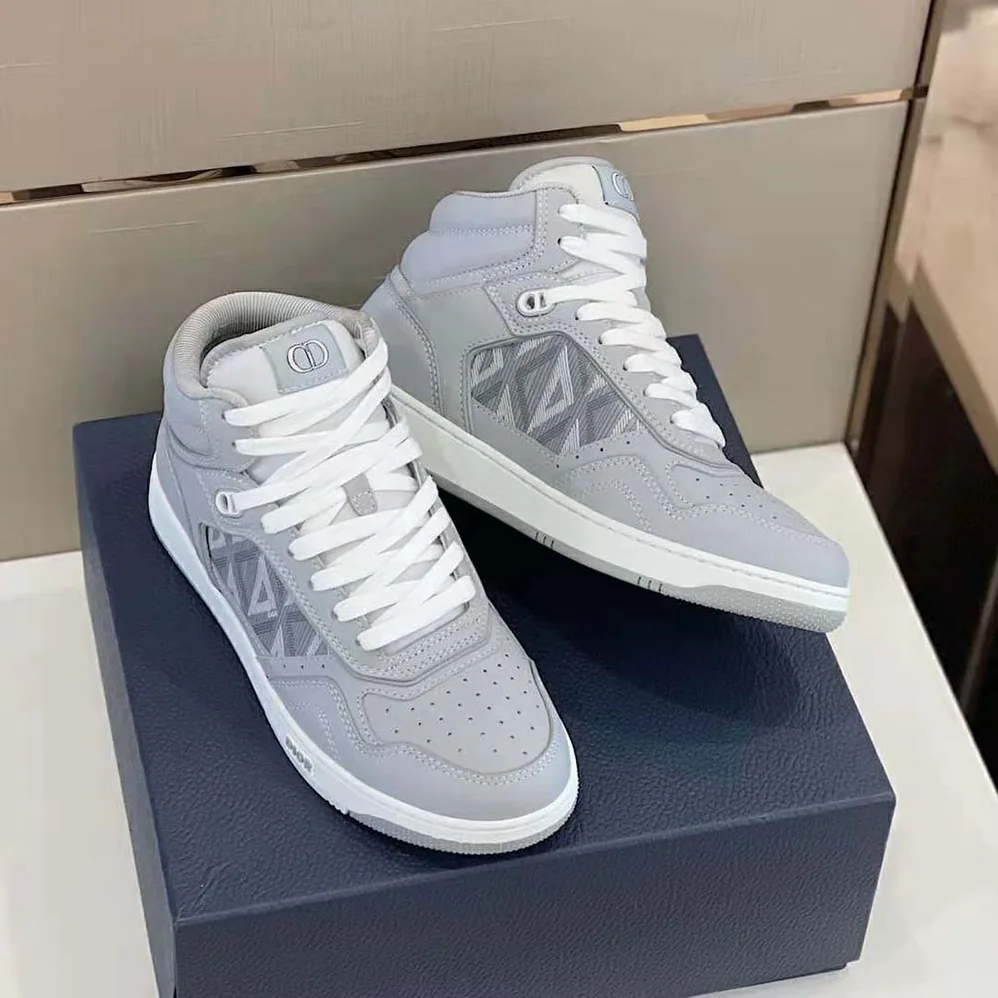 Dior B27 High-Top Sneaker Dior Gray Smooth Calfskin and CD Diamond Canvas for Men