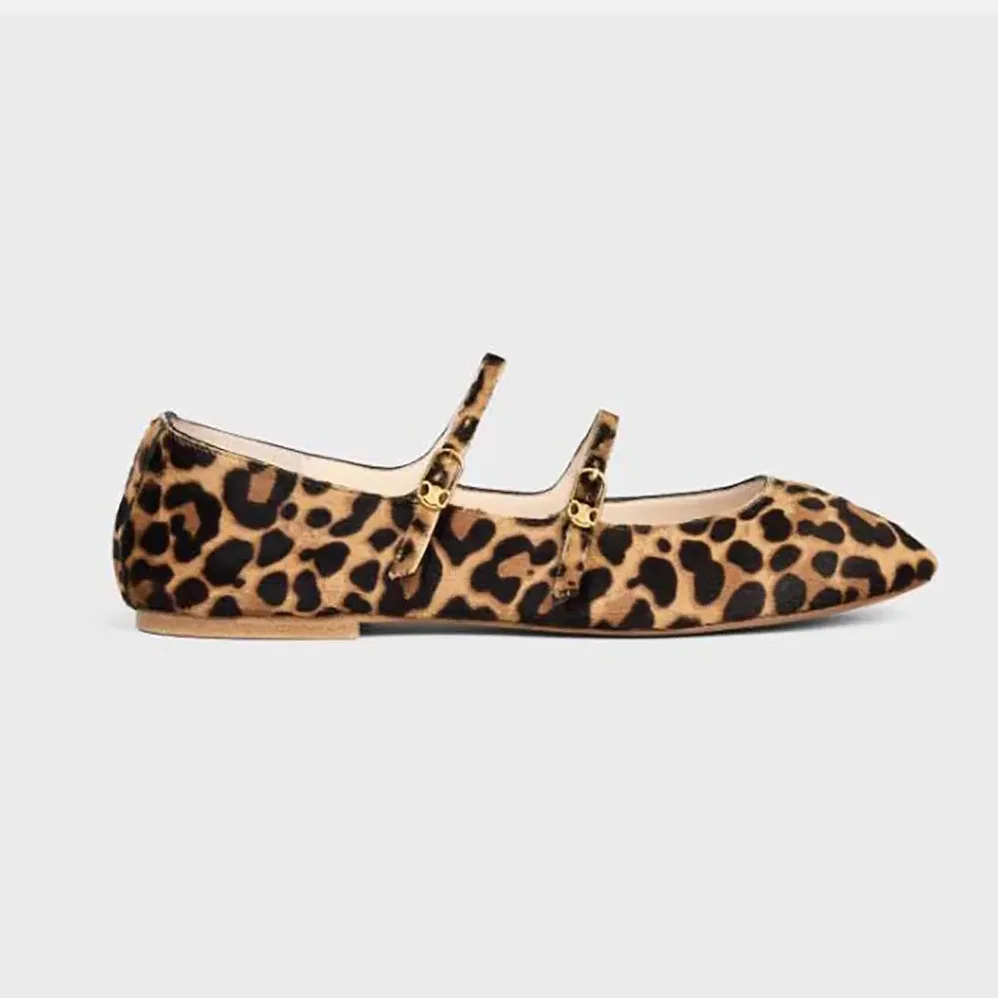 Celine Les Ballerines Celine Double Strap Ballerina in leopard Printed Hairy Calfskin for Women Celine Les Ballerines Celine Double Strap Ballerina in leopard Printed Hairy Calfskin for Women