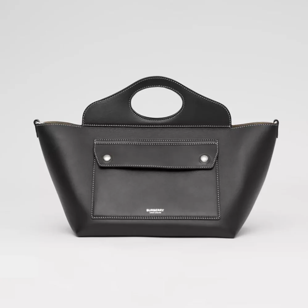 Burberry Mini Leather Soft Pocket Tote for Women in Black