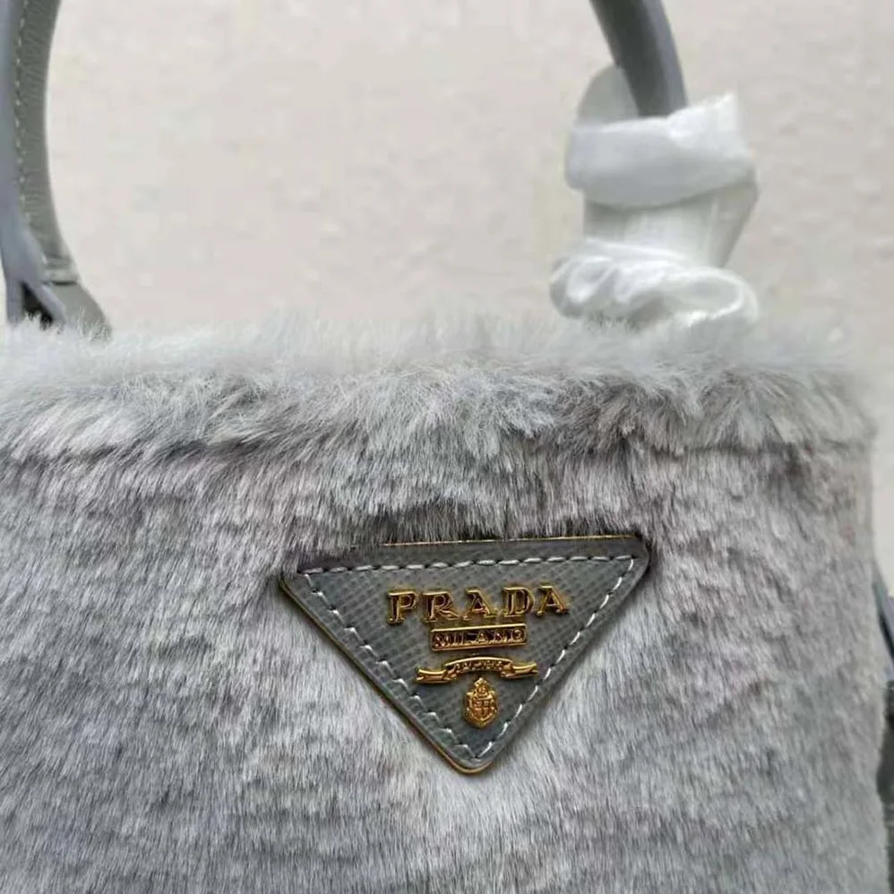 Prada Panier Shearling Mini-Bag for Women in Silver Prada Panier Shearling Mini-Bag for Women in Silver
