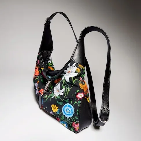 Gucci Jackie 1961 Medium Shoulder Bag in Black/ Multicolor Gold Hardware