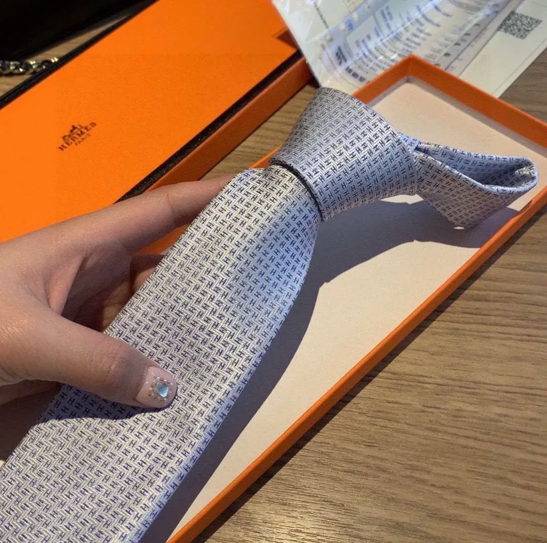 Hermes Tie 7 Faconnee New H Grey Hermes Tie 7 Faconnee New H Grey