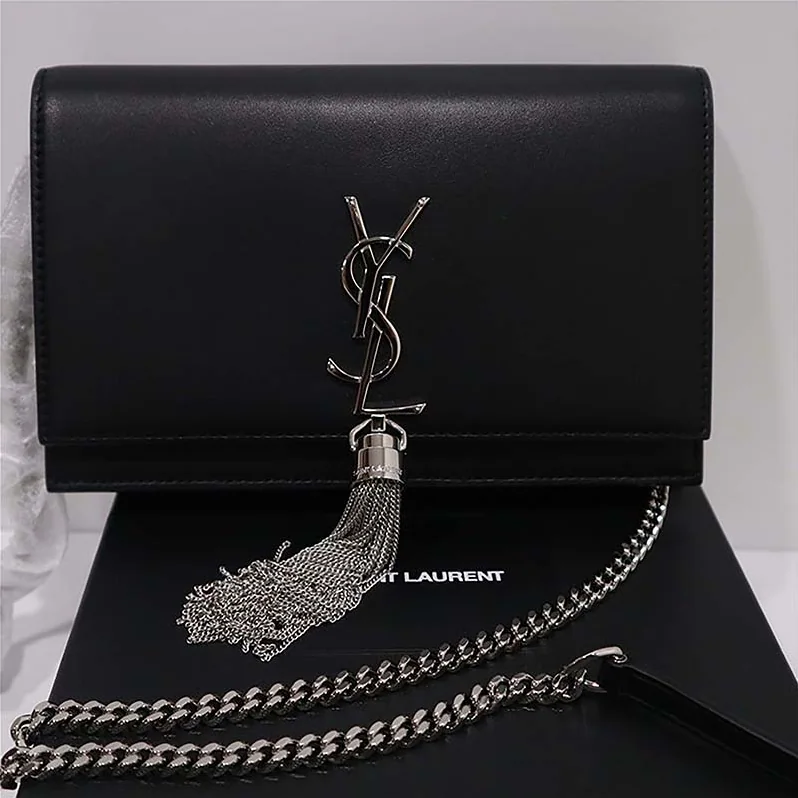 Saint Laurent YSL Kate Chain Tassel Bag Black Textured for Women