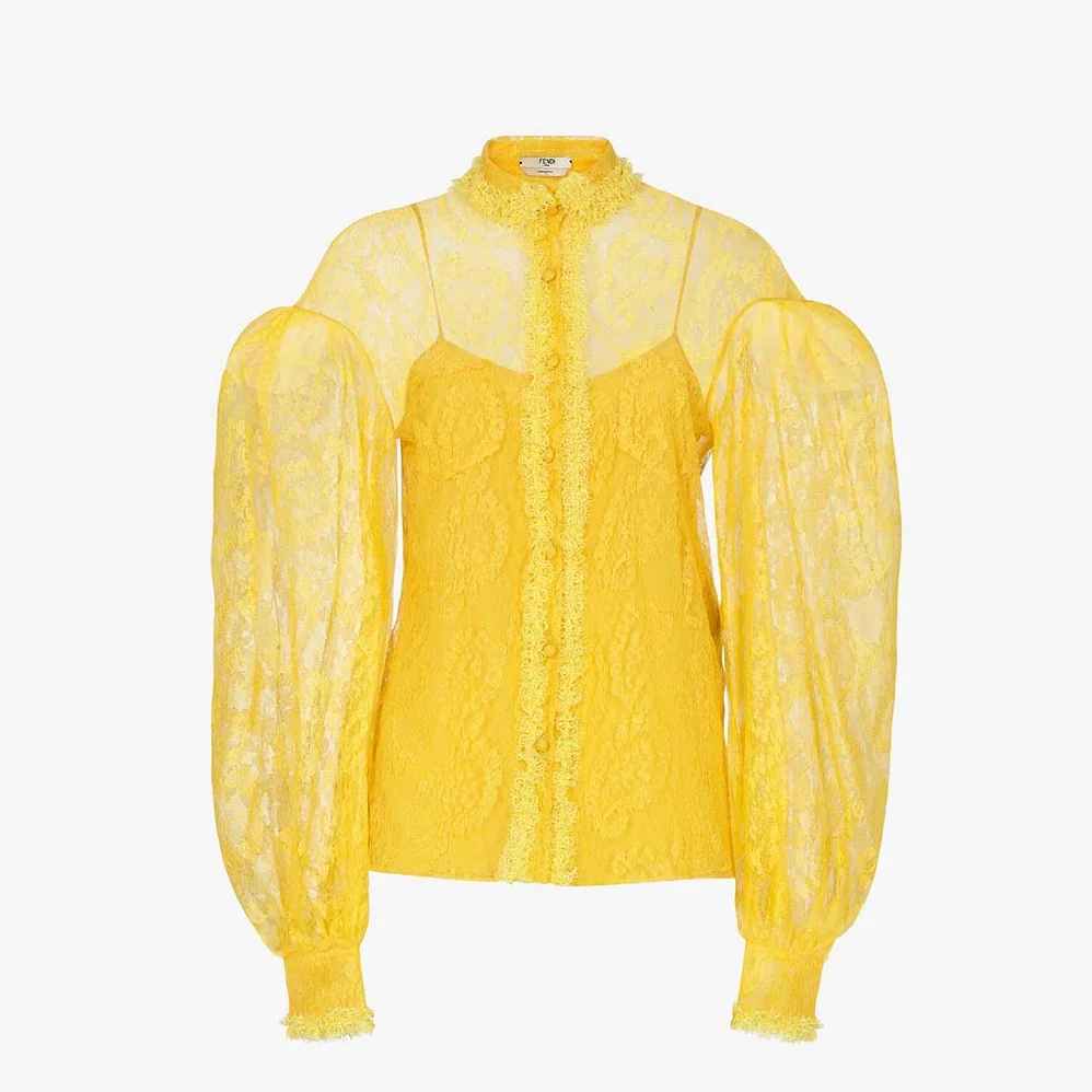 Fendi Yellow Lace Shirt with Wide Puff Sleeves for Women Fendi Yellow Lace Shirt with Wide Puff Sleeves for Women