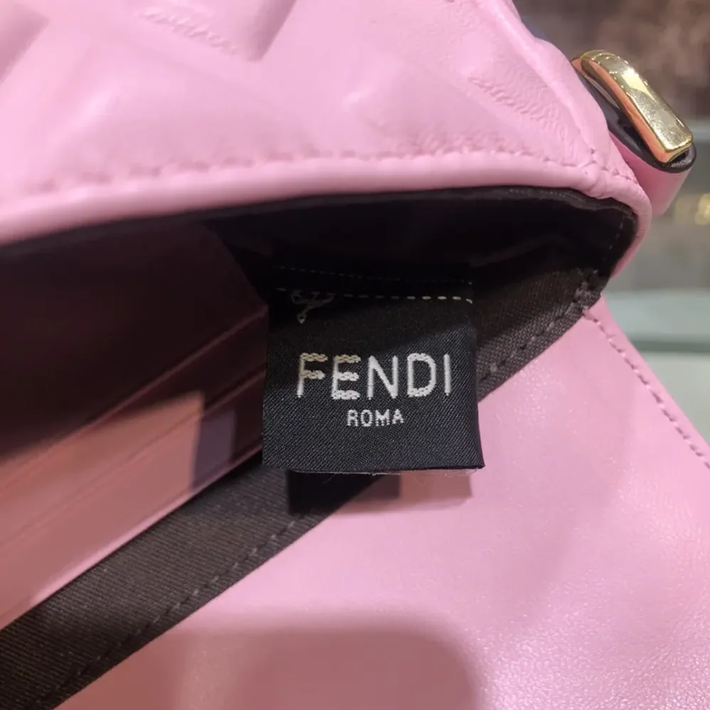 Fendi Baguette Mini Pink Nappa Leather Bag with FF Motif for Women