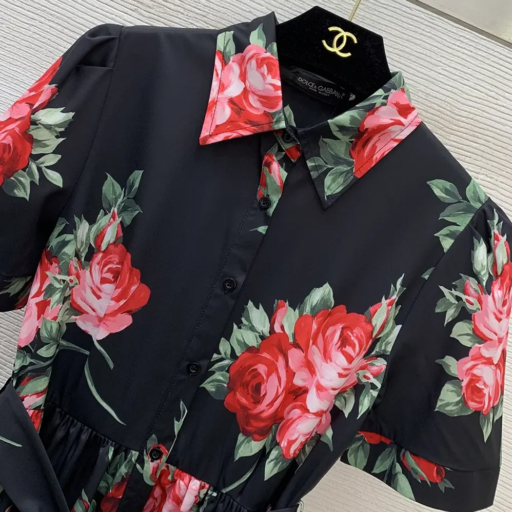 Dolce Gabbana D&G Rose Bouquet for Women in Print Poplin Shirt Dress