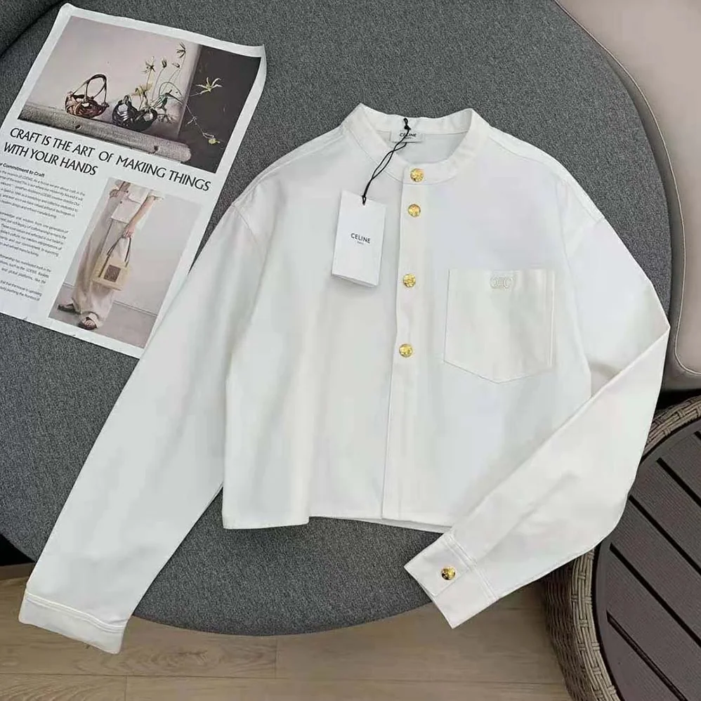 Celine Triomphe Pea Jacket in Optic White Denim for Women