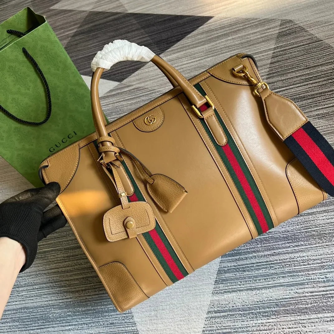 Large Bauletto Top Handle Bag With Double G Grey in Brown / Large Bauletto Top Handle Bag With Double G Grey in Brown /