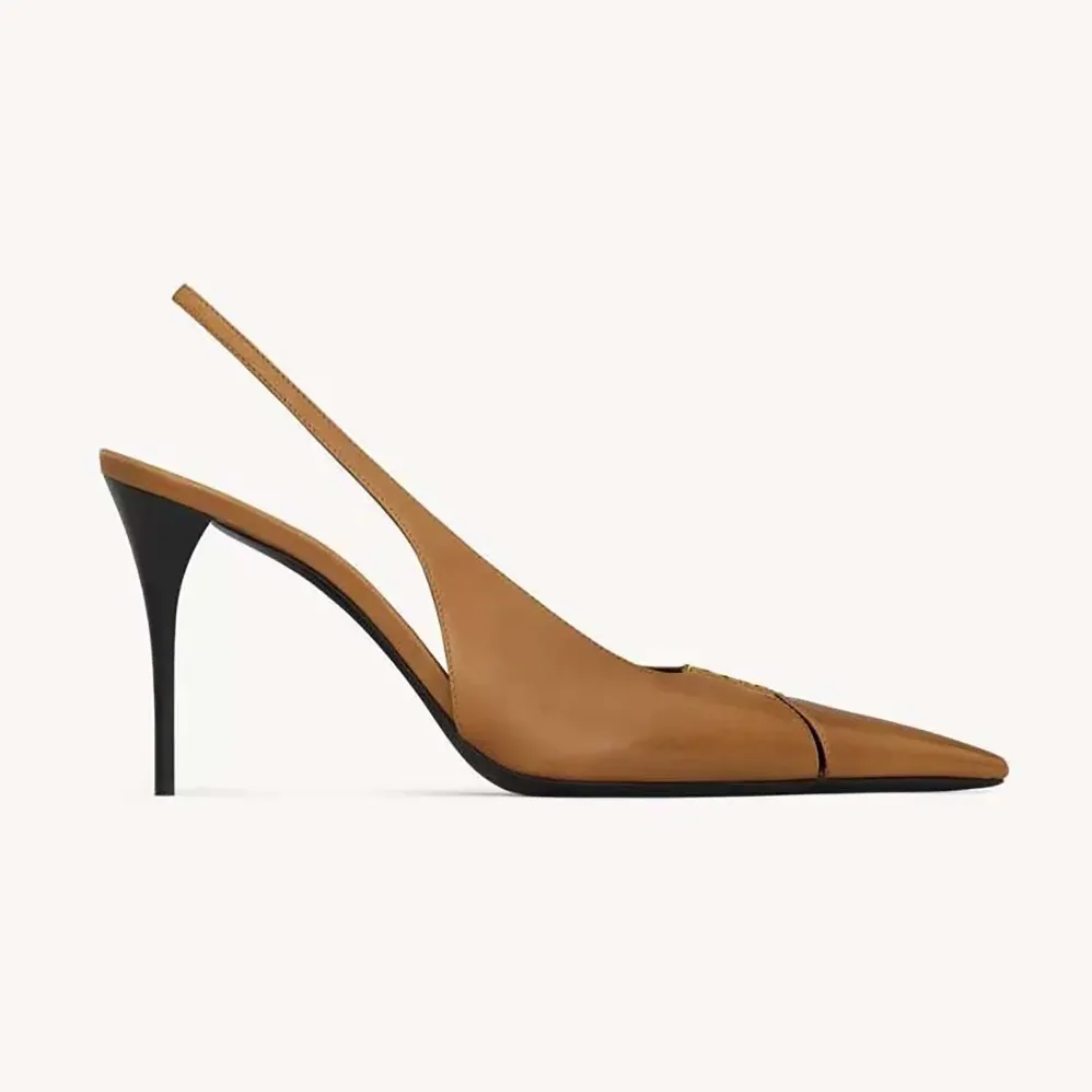 Saint Laurent YSL Babylone Breteuil Slingback Pumps in Smooth Leather for Women in Brown