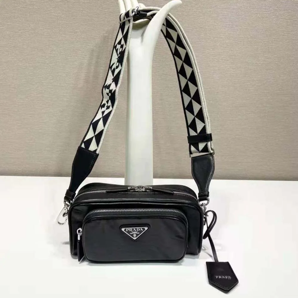 Prada Nappa Antique Leather Multi-Pocket Shoulder Bag for Women in Black