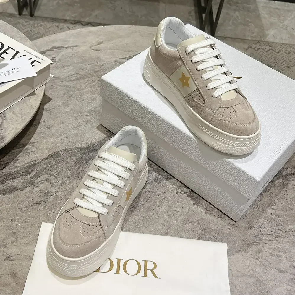 Dior Dior Star Platform Sneaker Light Beige Suede Calfskin for Women Dior Dior Star Platform Sneaker Light Beige Suede Calfskin for Women
