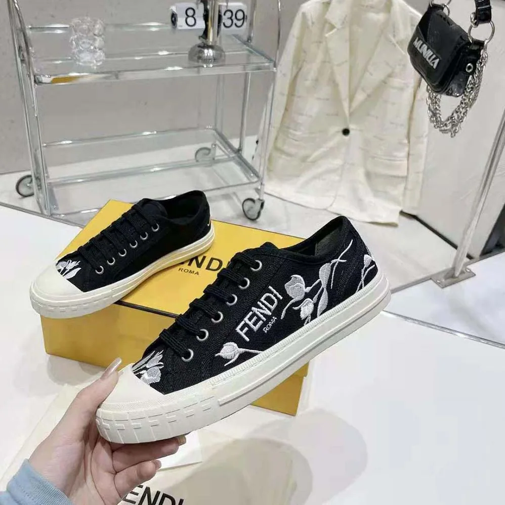 Fendi Domino Black Canvas Low Tops for Men Fendi Domino Black Canvas Low Tops for Men