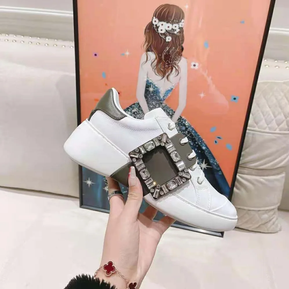 Roger Vivier Viv Skate Strass Buckle Sneakers in Soft Leather for Women