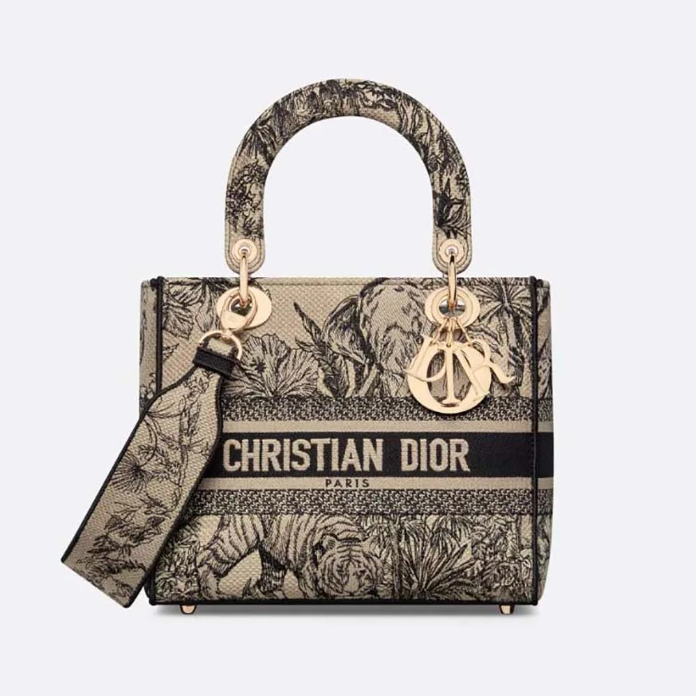 Dior Medium Lady D-lite Bag Beige Multicolor Toile de Jouy Voyage Embroidery for Women