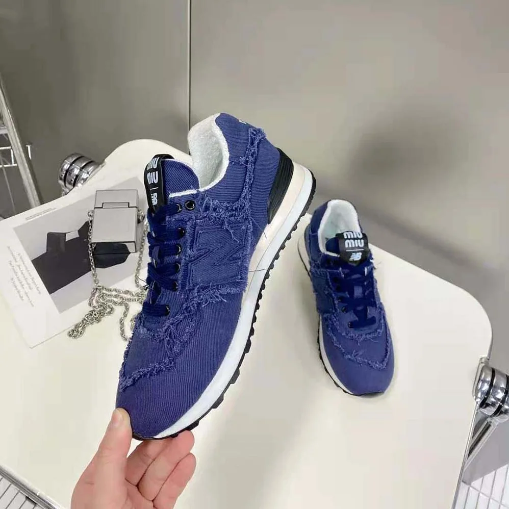 Miu Miu New Balance 574 x Miu Miu Denim Sneakers for Women in Navy Miu Miu New Balance 574 x Miu Miu Denim Sneakers for Women in Navy