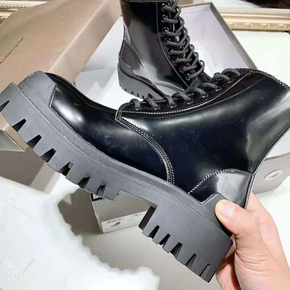 Balenciaga Strike Lace-Up Boot in Black Mat Calfskin for Women Balenciaga Strike Lace-Up Boot in Black Mat Calfskin for Women