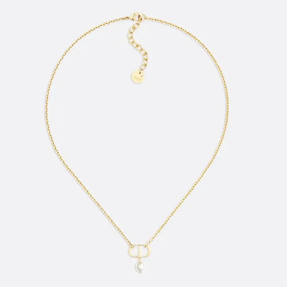Dior Petit CD Necklace Gold-Finish Metal and White Resin Pearl for Women
