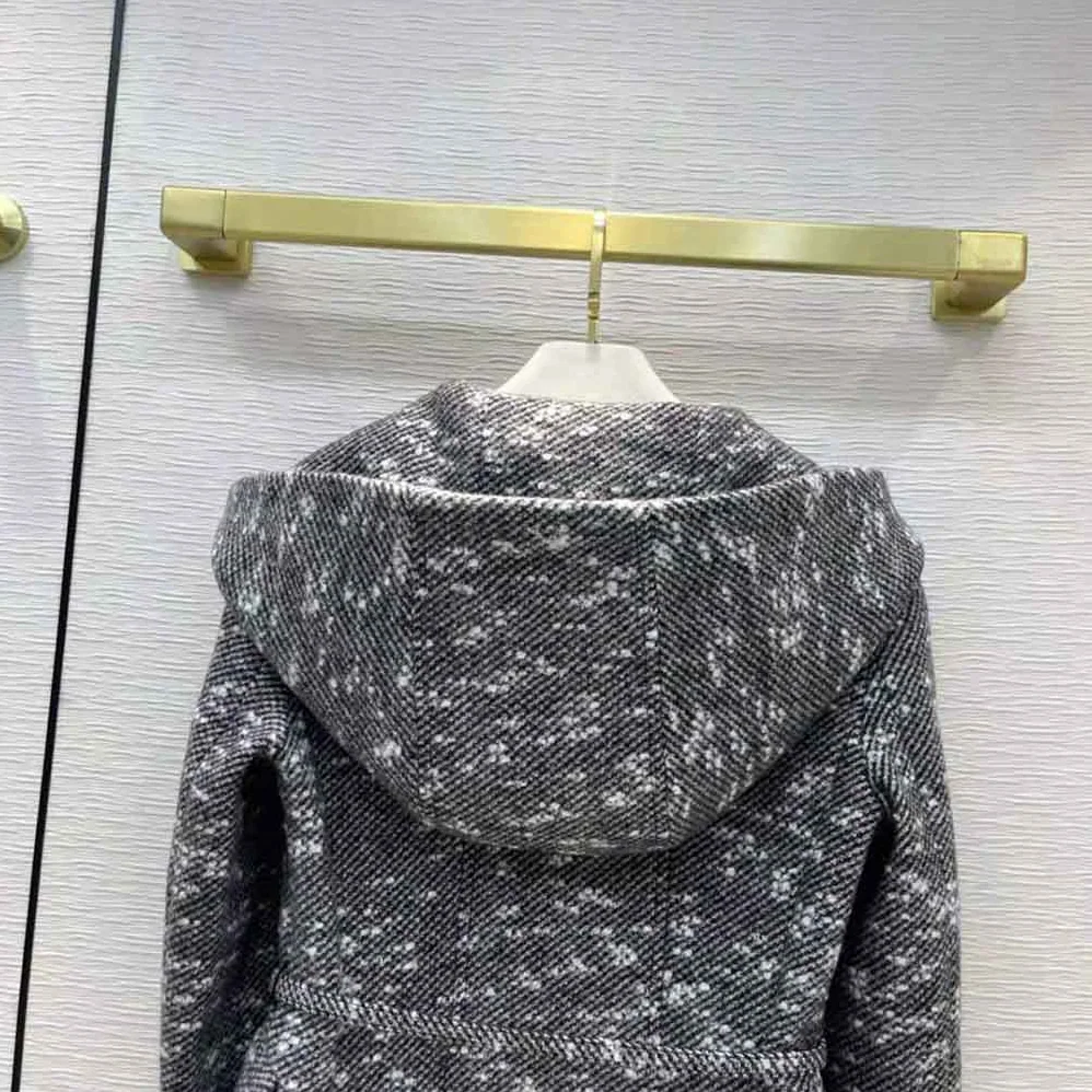 Dior Fitted Hooded Jacket Black and White Technical Wool Tweed and Silk for Women