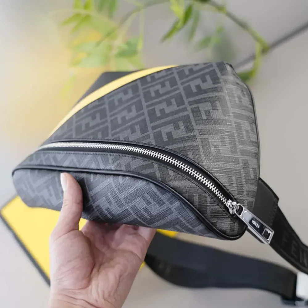 Fendi Diagonal Belt Bag Gray Fabric Belt Bag for Men in Yellow Fendi Diagonal Belt Bag Gray Fabric Belt Bag for Men in Yellow