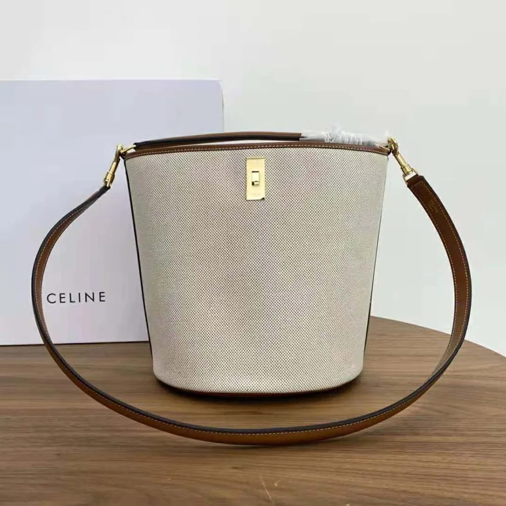 Celine Bucket 16 Bag in Textile and Calfskin for Women Celine Bucket 16 Bag in Textile and Calfskin for Women