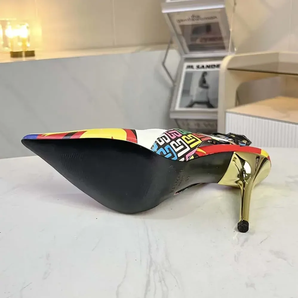 Balmain Heeled Ruby Slingbacks in Printed Satin for Women