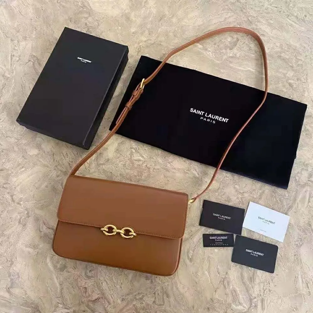 Saint Laurent YSL LE Maillon Satchel in Smooth Leather for Women in Brown