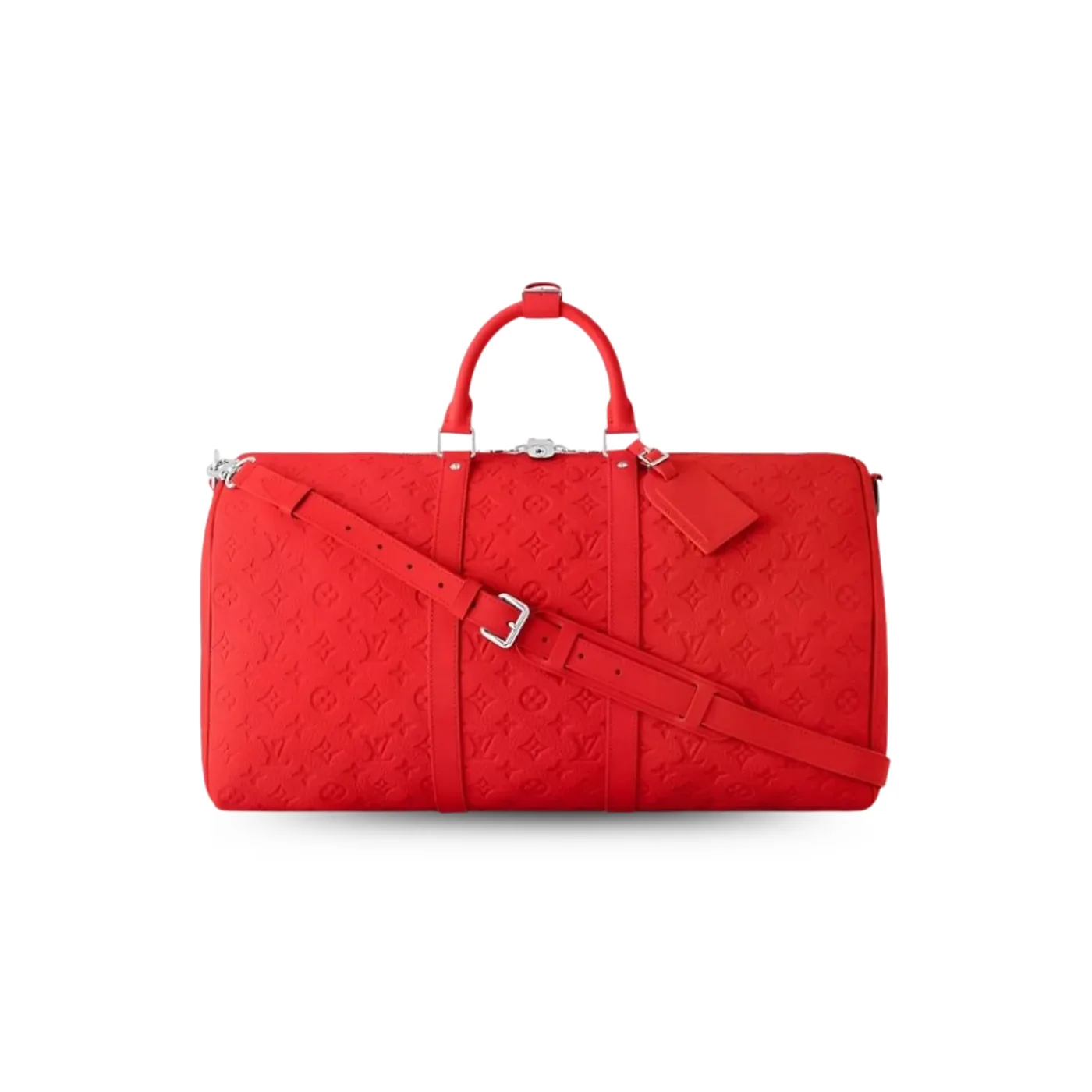 Louis Vuitton Keepall Bandouliere 50 Travel Bag in Red Silver Hardware Louis Vuitton Keepall Bandouliere 50 Travel Bag in Red Silver Hardware