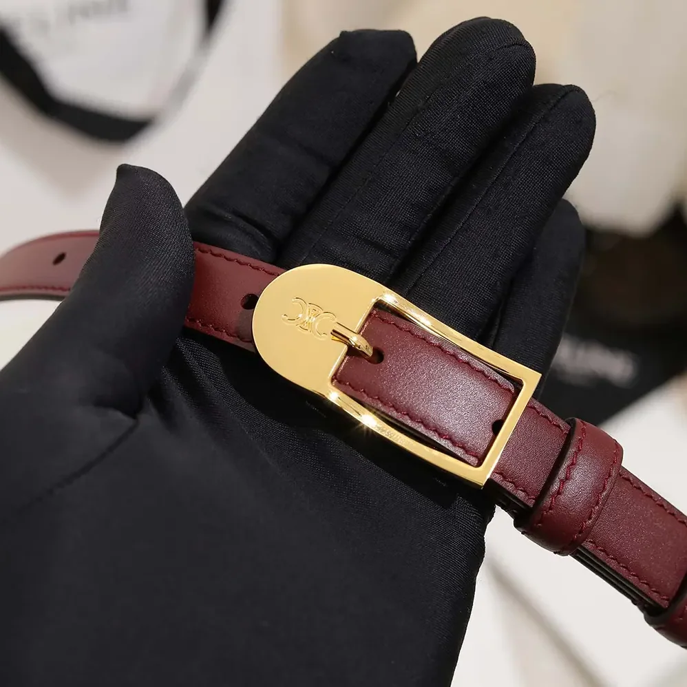 Celine Bc-25 18mm Belt In Taurillon Leather for Women in Maroon Celine Bc-25 18mm Belt In Taurillon Leather for Women in Maroon