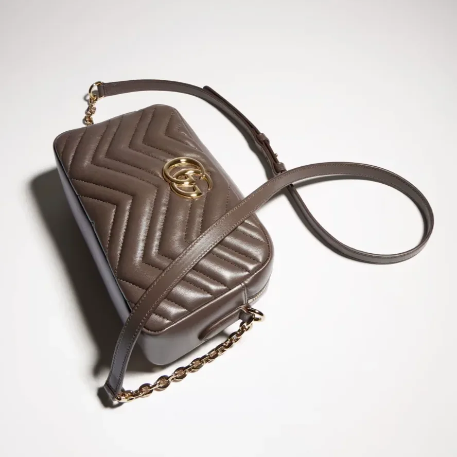 Gucci Marmont Camera Small Shoulder Bag in Dark Taupe Gold Hardware Gucci Marmont Camera Small Shoulder Bag in Dark Taupe Gold Hardware
