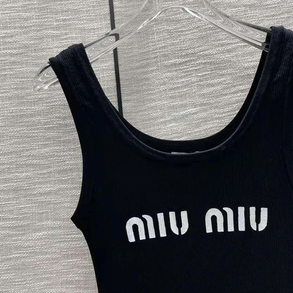 Miu Miu Viscose Dress with Intarsia Logo for Women in Black Miu Miu Viscose Dress with Intarsia Logo for Women in Black