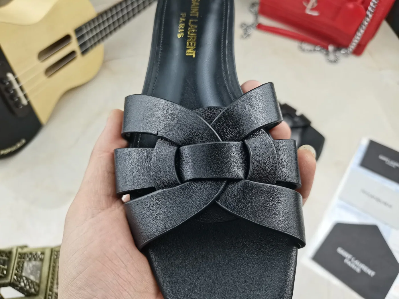 Saint Laurent Tribute Flat Mules Black YSL Saint Laurent Tribute Flat Mules Black YSL