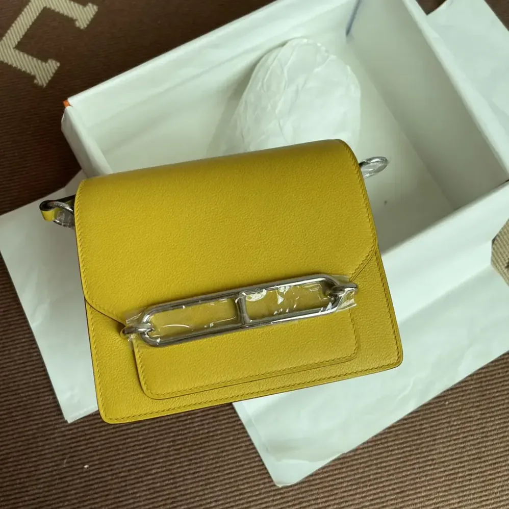 Hermes Roulis Mini Bag in Evercolor Calfskin for Women in Yellow/Gold Hermes Roulis Mini Bag in Evercolor Calfskin for Women in Yellow/Gold
