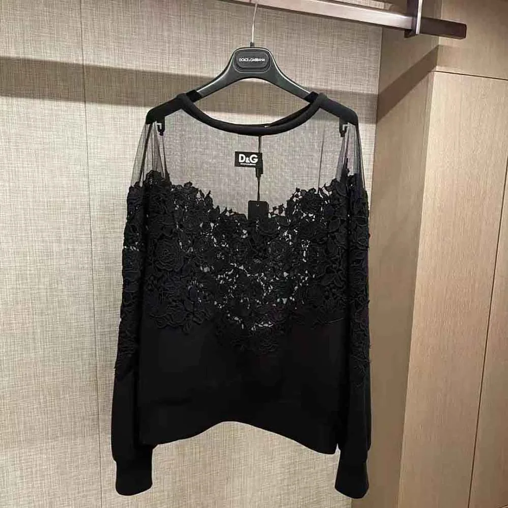 Dolce Gabbana D&G Jersey Sweatshirt with Tulle and Macrame Details for Women Dolce Gabbana D&G Jersey Sweatshirt with Tulle and Macrame Details for Women