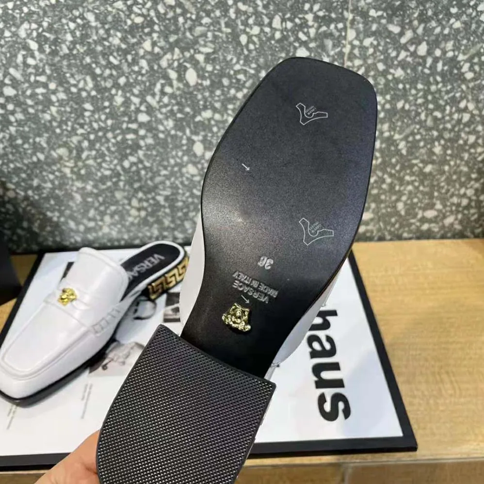 Versace La Medusa Loafers in Calf Leather for Women in White Versace La Medusa Loafers in Calf Leather for Women in White