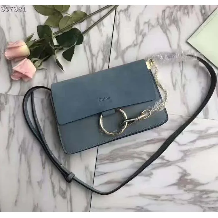 Chloe Faye Small Shoulder Bag in Smooth & Suede Calfskin in Blue Chloe Faye Small Shoulder Bag in Smooth & Suede Calfskin in Blue